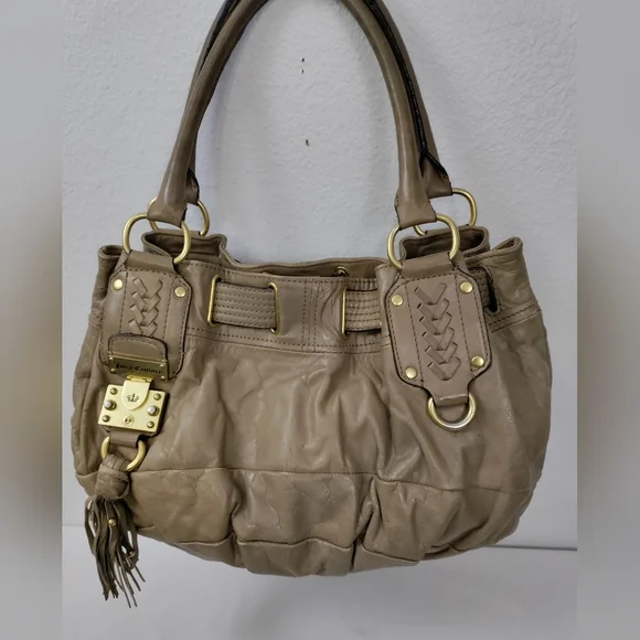 JUICY COUTURE Taupe Leather Satchel Shoulder Bag Handbag - Picture 2 of 12
